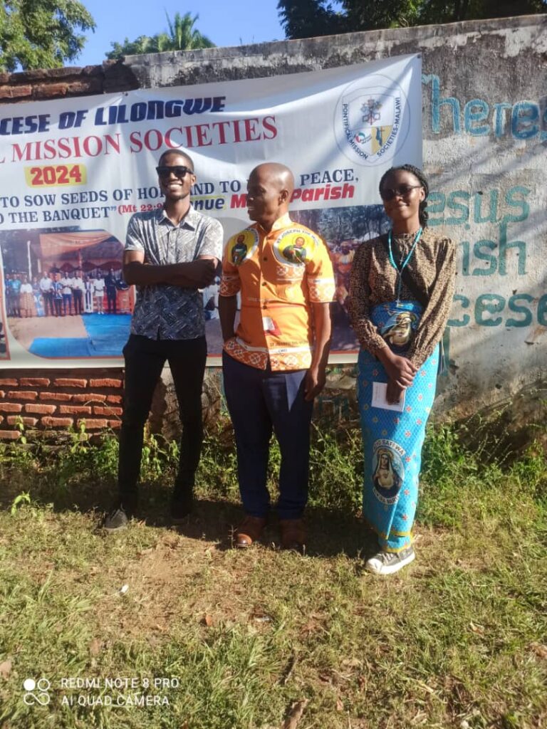 St Kizito Chigoneka Parish youth with their patron at Vocations Sunday event in Mlale