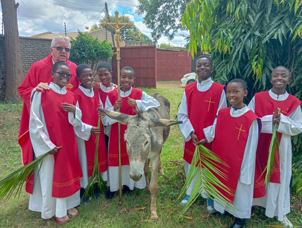 Altar boys on Palm Sunday at St Kizito Parish